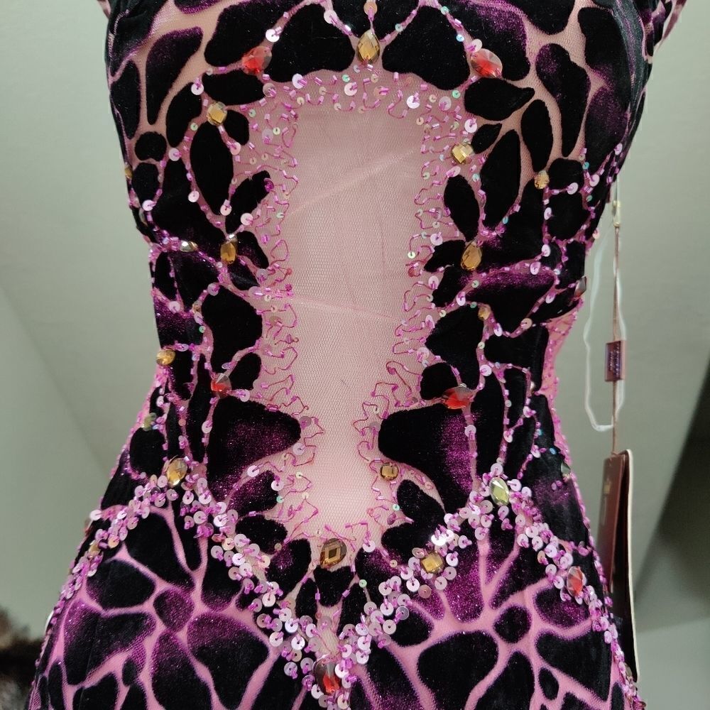 Stunning Silk Purple Gradient Glitter Floral Beaded & Sequined Gown - Picture 9 of 16